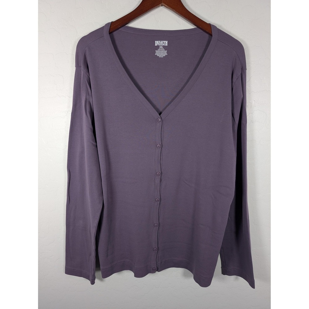 Duluth Trading Co Cardigan Sweater Womens XXL Purple Long Sleeve Button Front